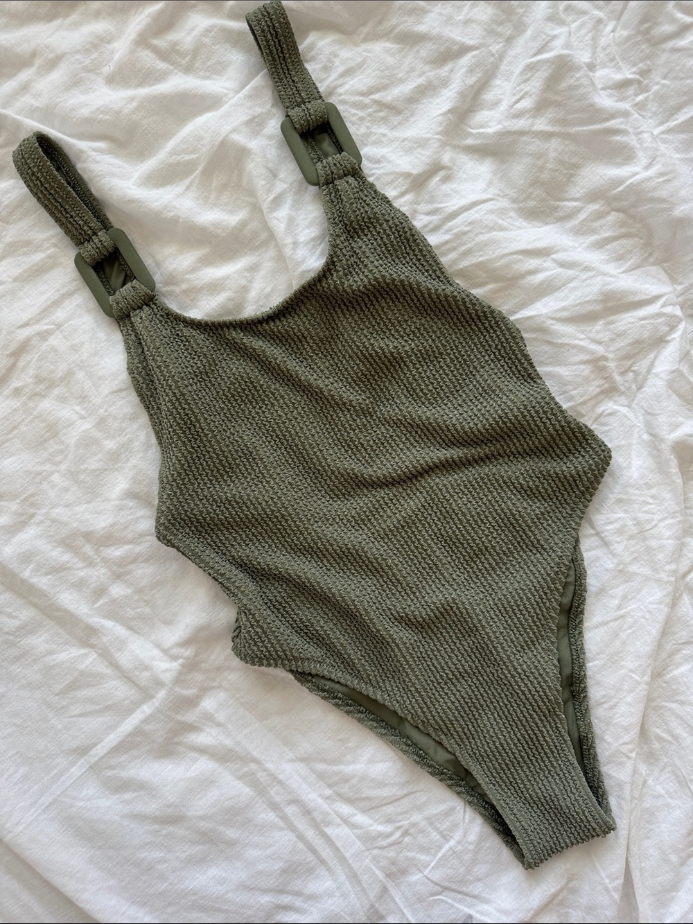 Aerie Swim Olive Green One Piece Swimsuit Size XS Shimmer Cheeky